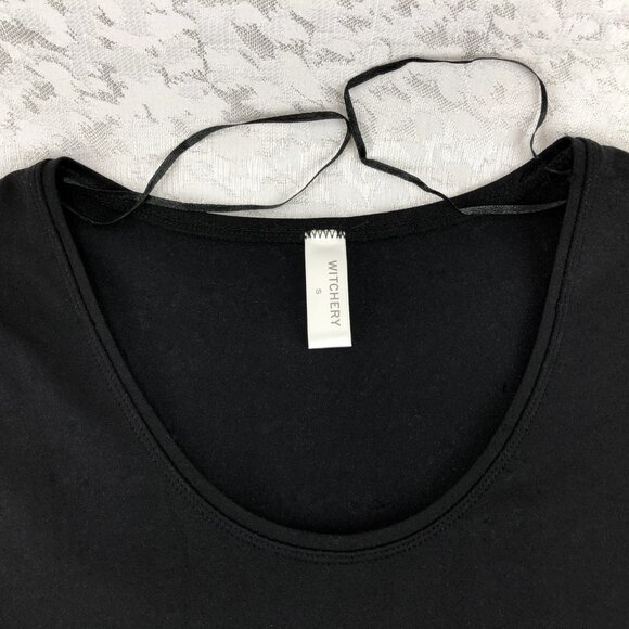 Witchery Fitted Long Sleeve Black Top with Scoop Neck Size Small - Picture 4 of 9